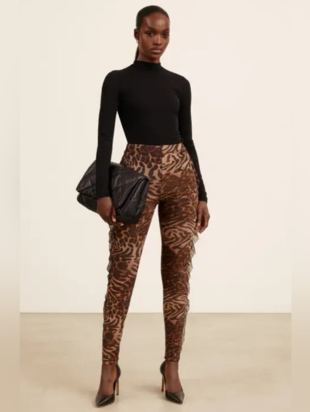 Brown Animal Print High-Waist Skinny Pants
